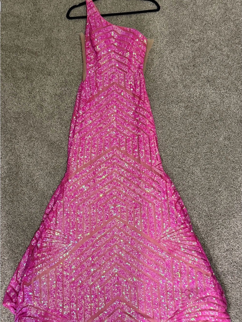 Jovani One-Shoulder Hot Pink Sequin Gown